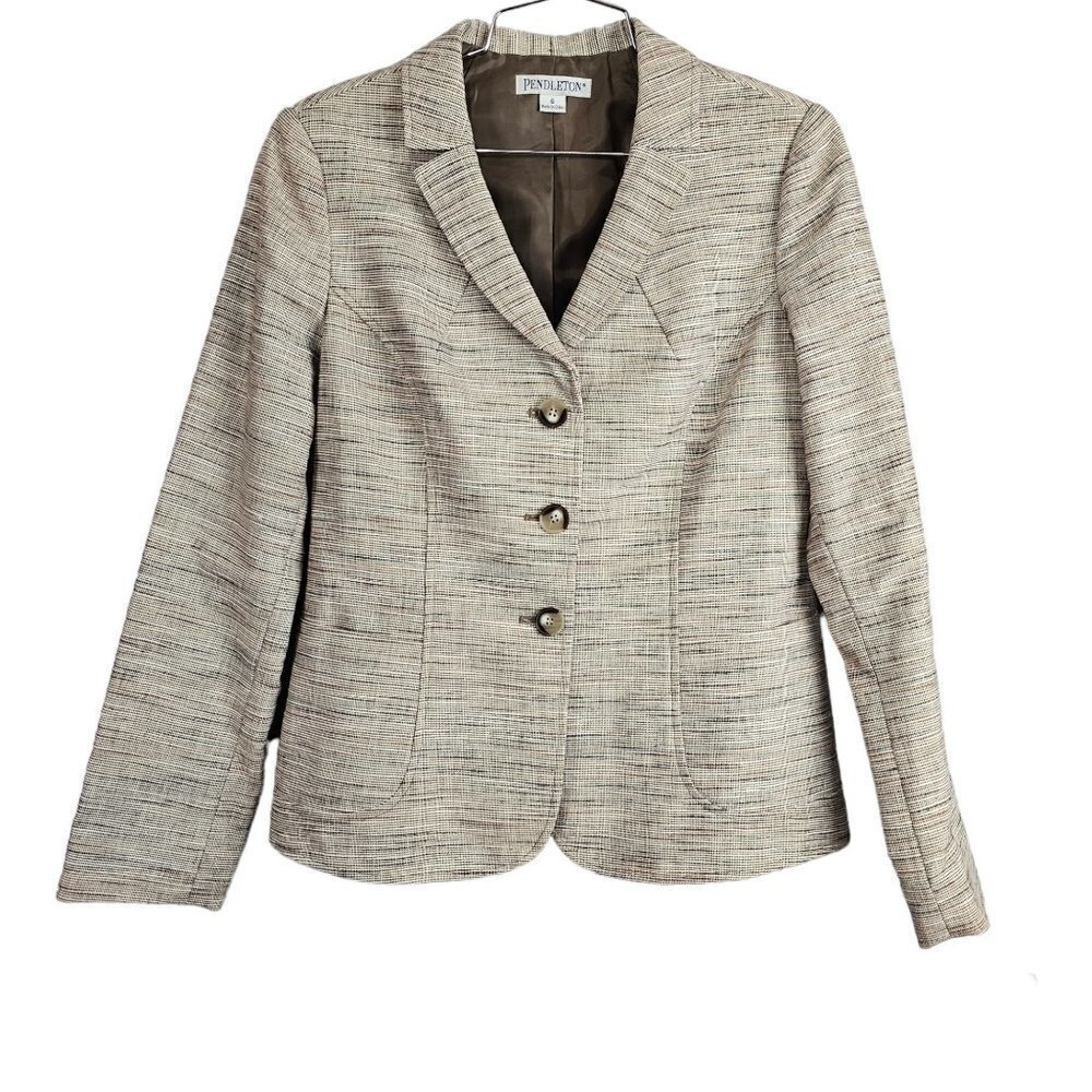 Pendleton Fitted Beige Single Breasted Tweed Blaz… - image 1
